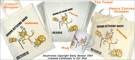 Senior kittizen goods available in the Cat Chat Shop