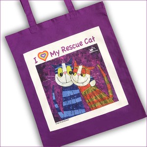 Bag - I Love My Rescue Cat (purple cotton tote)